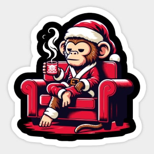 Monkey Drinking Coffee Christmas Sticker